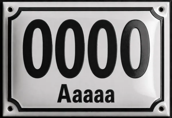 Smaltované domovní číslo s textem bílo černé